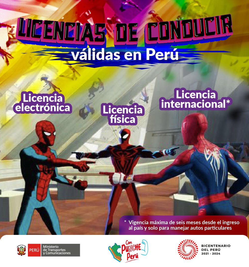 MTC_GobPeru's tweet photo. #SpiderMeme 🕸️ | Conoce las licencias válidas en el Perú. 🇵🇪
Encuentra más información sobre licencias aquí: https://t.co/Gg7I1i5sGj

#Licencias #LicenciaElectrónica #LicenciaFísica #LicenciaInternacional #Spiderman #Multiverso #acrossthespiderverse #art https://t.co/3yCRTXzQIu