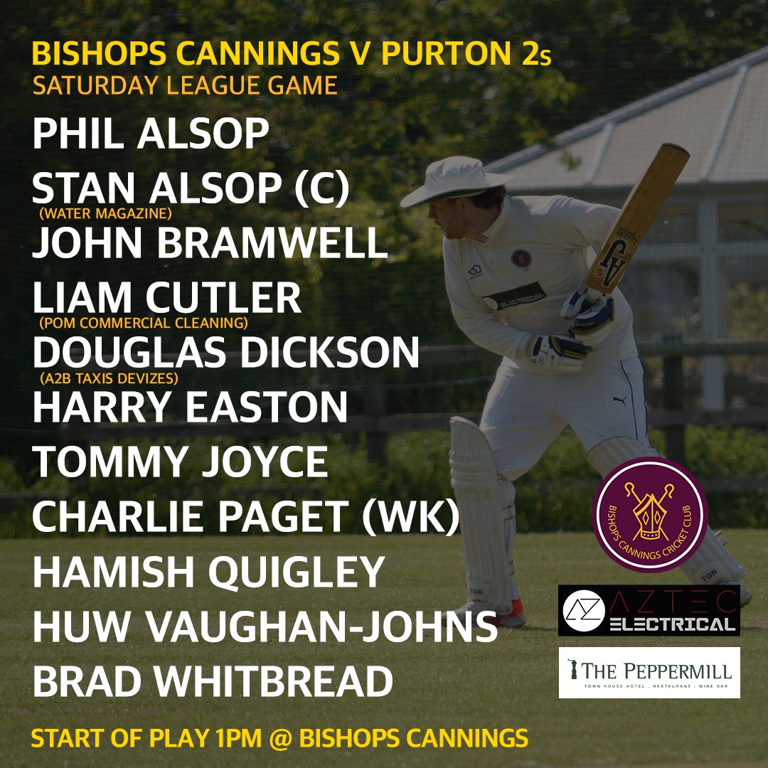 BishopsCCC's tweet photo. Scorcher inbound at Spaniels Bridge as we take on Purton 2s at the home of cricket.

Couple changes as we welcome back Brammers and Dougie. 

1pm start, rumours of a BBQ afterwards… 

Cmon you Cannings!! https://t.co/VlIgKF6r9N