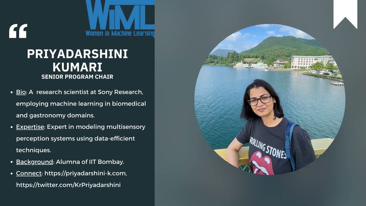 WiML (@wimlworkshop) on Twitter photo A special thank you to <a href="/KrPriyadarshini/">Priyadarshini Kumari</a> , our Senior Program Chair for the #WiML Un-Workshop. Let's show our appreciation to Priyadarshini! #ICML2023
Register here: buff.ly/3NndTrb A special thank you to <a href="/KrPriyadarshini/">Priyadarshini Kumari</a> , our Senior Program Chair for the #WiML Un-Workshop. Let's show our appreciation to Priyadarshini! #ICML2023
Register here: buff.ly/3NndTrb