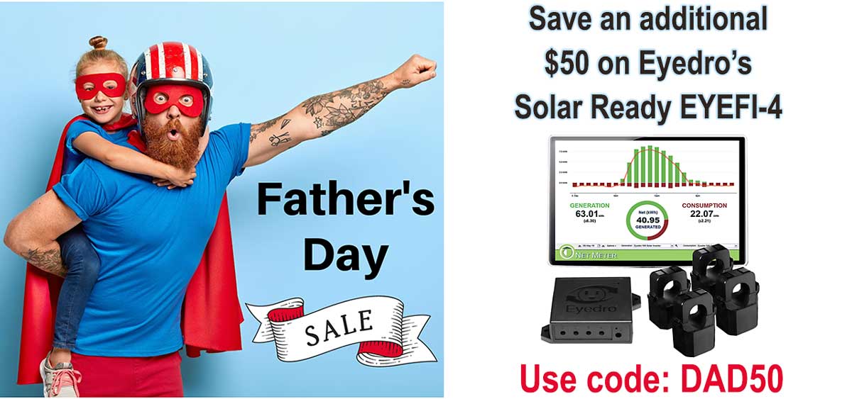 Take an extra $50 off the Eyedro Solar Ready EYEFI-4 home energy monitor! Make Dad's day and save money too.

eyedro.com/product/eyefi-…
#energybills #energymonitor #FathersDay2023 #fathersdaygift