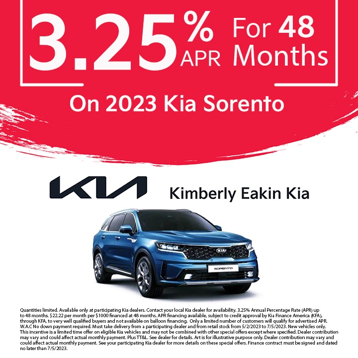 🛣️ Get #RoadTrip ready 
in a new 2023 #Kia #Sorento! 

🤯 Right now at #KimberlyEakinKia get 
LOW 3.25% APR financing for 48/months! 

🖥️ Start shopping here: bit.ly/3HJpE7O 
#KimberlyEakinKia #Lufkin #LufkinTX 
#NewRide #Kia #KiaMotors #RoadTripReady