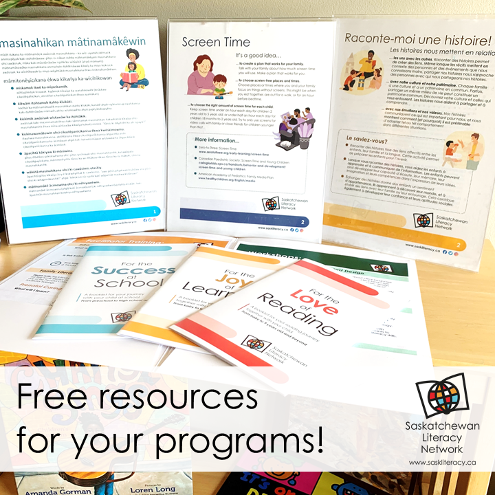 SaskLiteracy's tweet image. Looking for free resources for #families in your programs? Our reprinted #FamilyLiteracy booklets have arrived! If you would like to order #booklets or or have questions about our #resources, email us at: office@saskliteracy.ca ​
#SaskLiteracy