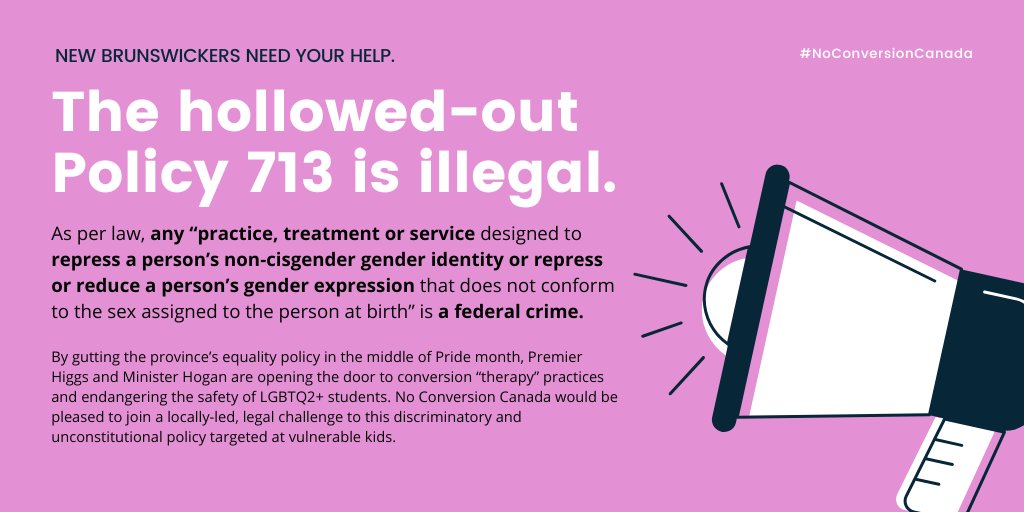 @premierbhiggs We won't let you roll back the human rights of New Brunswickers. We look forward to the legal action to come. #Unconstitional713