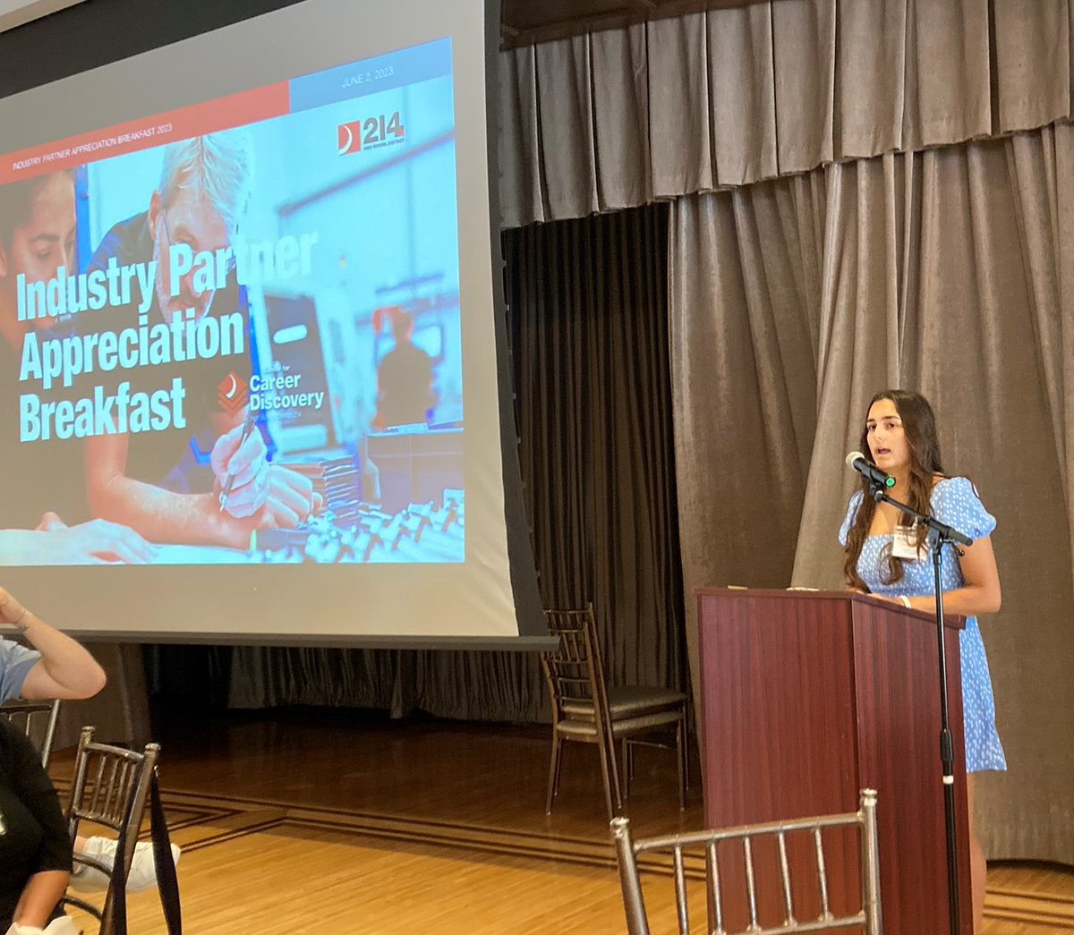 CEA staff attended the <a href="/District214/">District 214</a> 2023 Industry Partner Appreciation Breakfast, where Theodora Prosiliakos spoke about her job-shadowing experience at the airport.  We look forward to celebrating future students as they discover their futures!