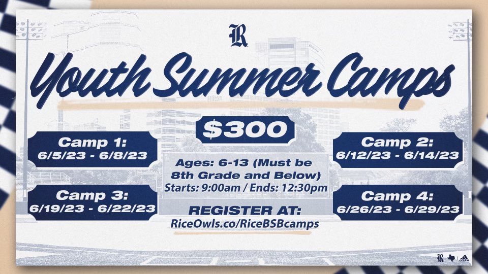 Summer Youth Camp 2 starts MONDAY!! 

Join in on the fun and register at RiceOwls.co/RiceBSBcamps