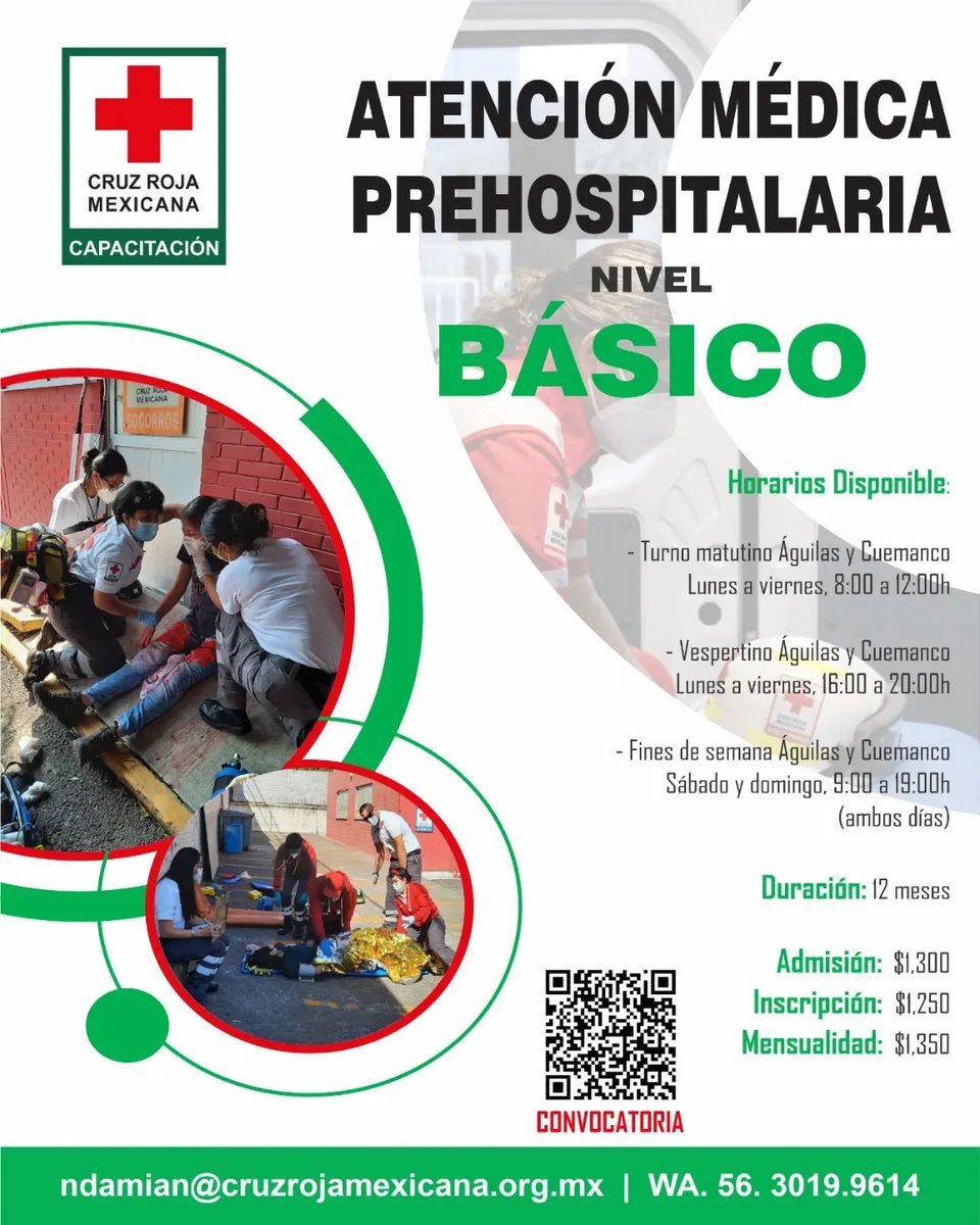 ¡Fórmate como Técnico Básico en Urgencias Medicas! No dejes pasar esta gran oportunidad, escanea el QR para la convocatoria completa 😎 . #CruzRojaMexicana #Capacitación #CDMX #ENTUM #Paramédico #CruzRoja