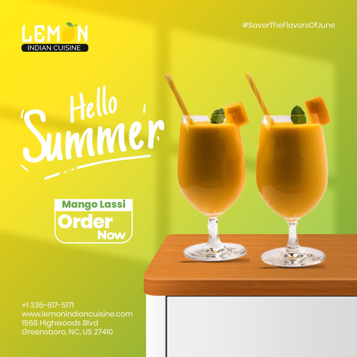 Sip the essence of summer with our Mango Lassi at Lemon Indian Cuisine 🥭 
.
#MangoLassi #RefreshingDrinks #LemonIndianCuisine #ExoticFlavors #SummerSips #ThirstQuencher #TropicalIndulgence #CreamyGoodness #TropicalDelights #SavorTheFlavor #LassiLove #SavorTheFlavorsOfJune