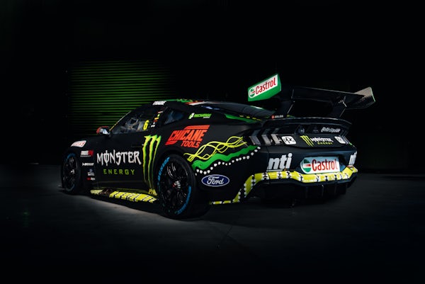 Artist Jedess Hudson's design for Cam Waters' Monster Energy Mustang draws inspiration from the power of the elements. The artwork reflects the dynamic and fast-paced nature of motorsport as the Supercars head north to Darwin next week.