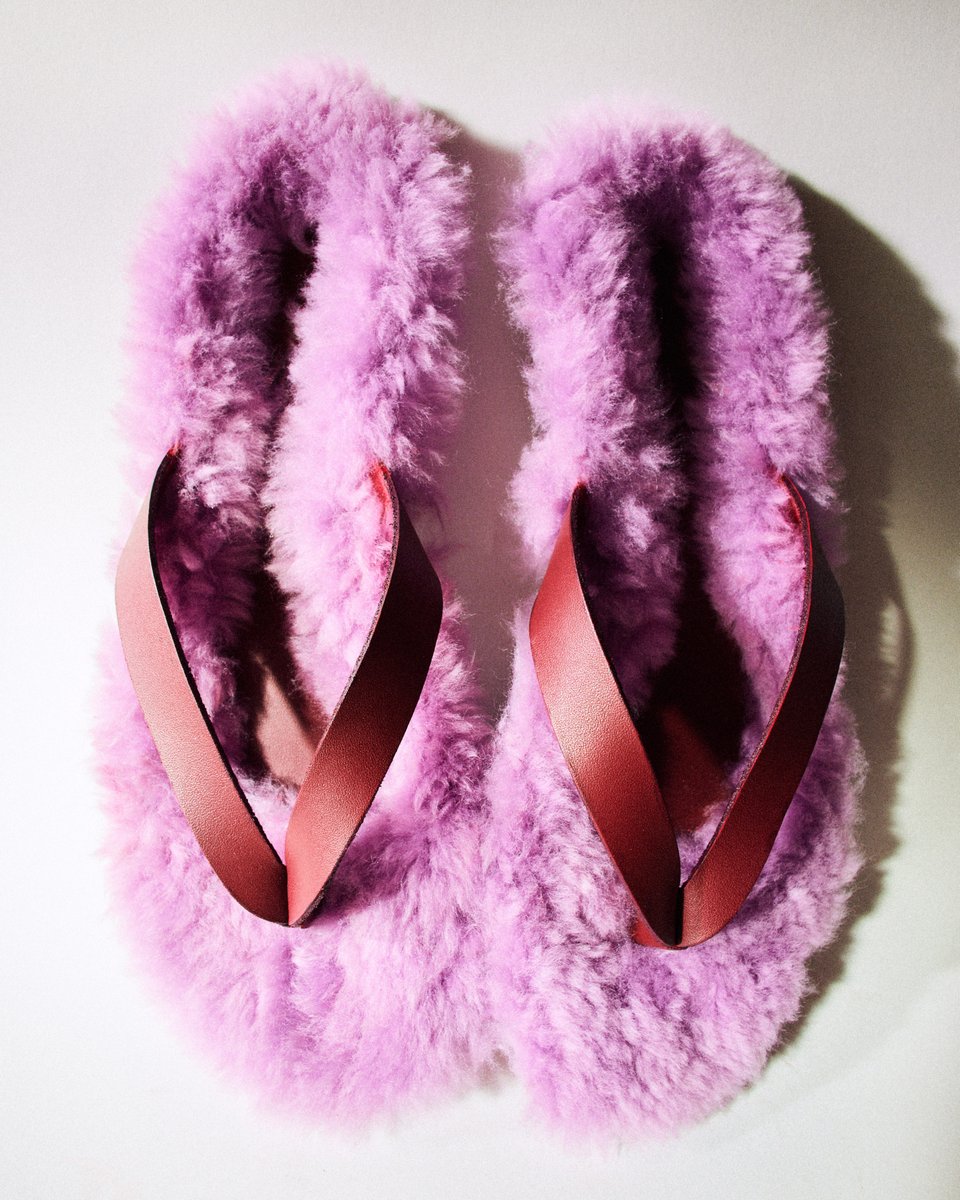 tibi's tweet image. The Bryan Shearling Flip Flop.