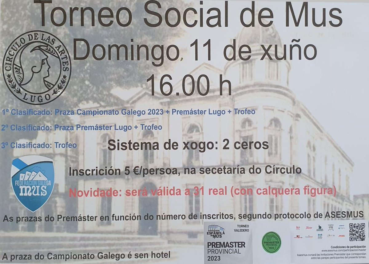 #mastermus Social del Círculo, Mañana 11 de junio en Lugo asesmus.com/torneos/?m=0&c…