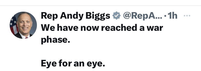 Why hasn’t Representative Biggs been detained and questioned by the Secret Service, or FBI? He is calling for an armed insurrection against these United States of America. 

Did they learn nothing from the horrific events of January 6?
 #FreshStrong