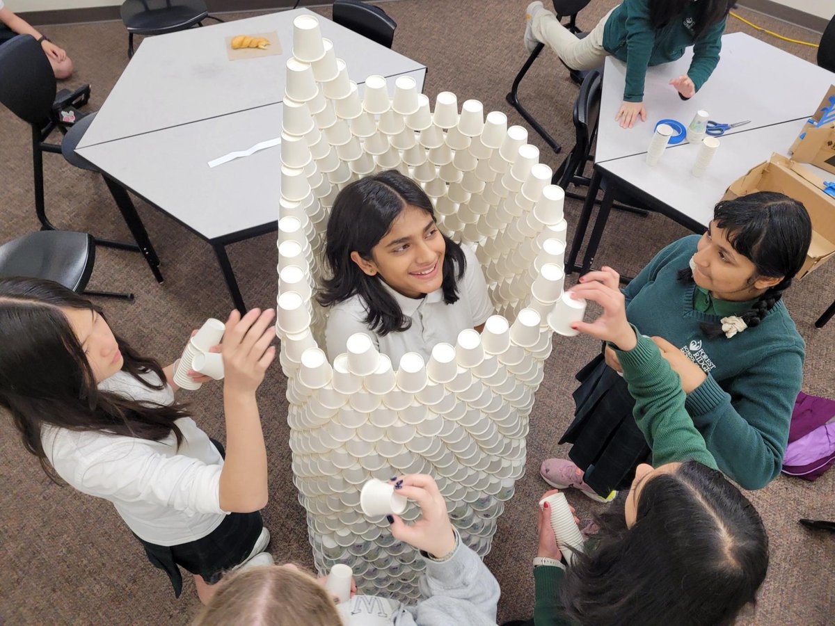 ForestRidge1's tweet photo. Yesterday and today, students explored the principles behind building stable and giant structures using only paper cups. Working together as a whole group, they succeeded in creating their structure! https://t.co/ThNB3upLIl