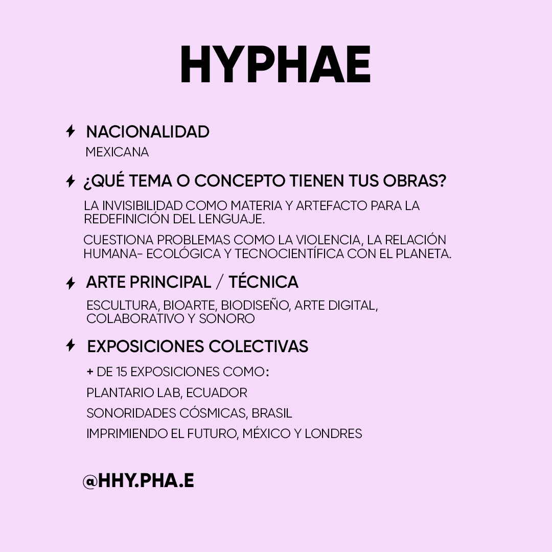 LAMEJORMEXICALI's tweet photo. #ComunidadGIG
Conoce a @hy_pha_e
A través de biodiseño, cuestiona la relación humana-ecológica, tecnocientífica con el planeta.
Proyectos medioambientales y más de 15 exposiciones por el mundo.
Síguela en GIG.
https://t.co/LestFuWsj8 https://t.co/sBPtNFAIiI