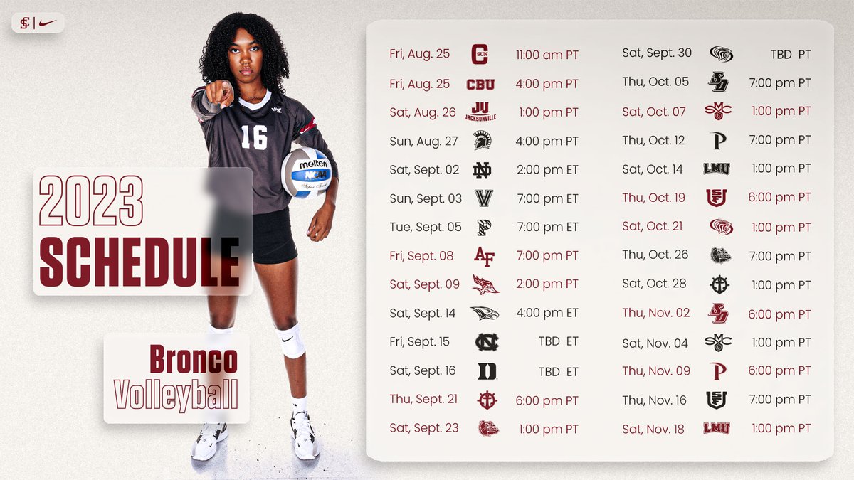 We’re 𝗥𝗘𝗔𝗗𝗬 for 2️⃣0️⃣2️⃣3️⃣ 😤

How ’bout you??!?

Read all about our schedule HERE ➡️ santaclarabroncos.com/sports/w-volle…

#StampedeTogether | #SCUBroncos