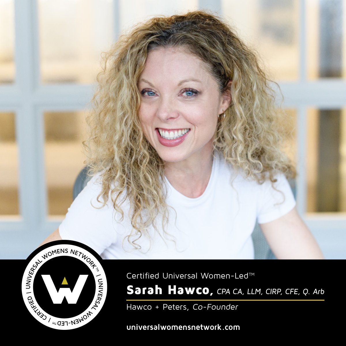 ANNOUNCEMENT📣 

⭐️Universal Women-Led™ Certified⭐️ Congrats, Sarah Hawco, Co-Founder, HAWCO PETERS and ASSOCIATES LTD.  

Everyone plays a role to SupportHER. Buy from women, invest in them and champion them! 

Get Certified ➡️ bit.ly/3xwEfgm

#Womenowned #Womenled