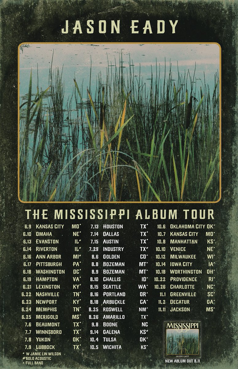 My first FULL BAND tour in almost five years in celebration of my upcoming album 'Mississippi' is on sale now! Grab Your Tickets Here - jasoneady.com/tour