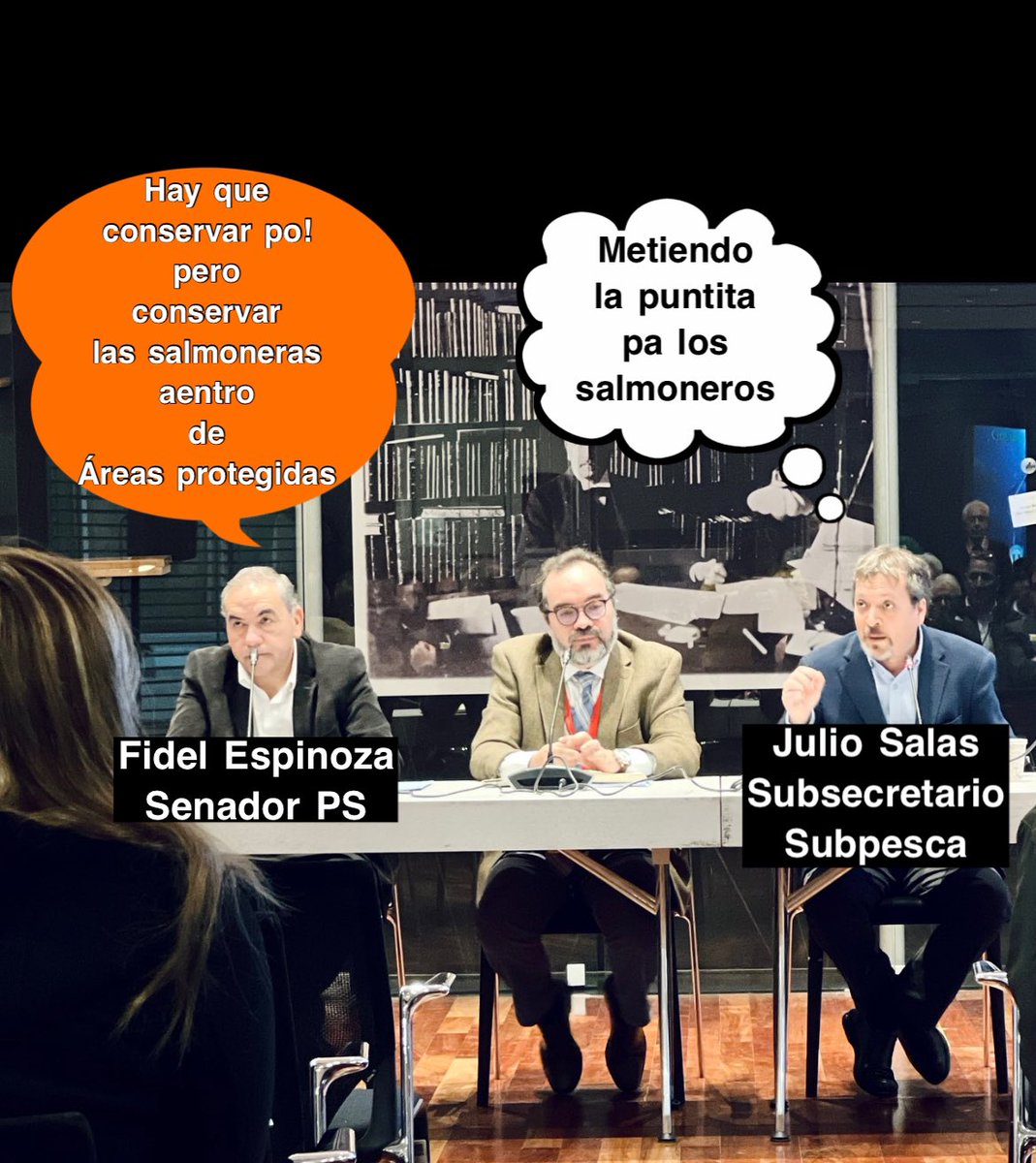 SinSalmoneras's tweet photo. 👉Ayer el subsecretario @julio_salas participó en la “Exposición sobre la Conservación, Protección y Ecosistemas Marinos” que se llevó a cabo en el Congreso de Chile. 🌊🐟

¿Que hace en esa conversación el senador @fidelsenador ? 
Después del escandaloso boicot y chantaje de la industria a #LeySbap donde el apoyó sostener salmoneras dentro de áreas protegidas.

@TodosPescamos @AguanteNatales @KarlitaMapu @PSChile @nico_grau @LeticiaCaro6 

La #BancadaSalmón se convirtió en #BancadaTrucha 

👇🏻👇🏻👇🏻
😵‍💫🤣😝
Mejor reír que llorar