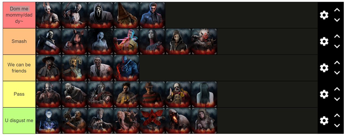 Heres my Smash or Pass Tier List (DBD killer edition). Gimme your thoughts on it! 😗