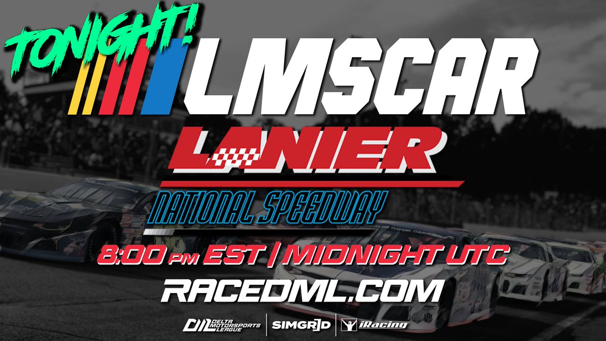 RaceDML's tweet photo. Tonight we're turning left for 170 laps of Lanier National Speedway!  It should be absolutely glorious and complete chaos all at the same time. 

So come join us! What are you waiting for?

To learn more and to register check out https://t.co/9dLBJUWJse @sim_grid @iRacing https://t.co/CuHg9kFeNY