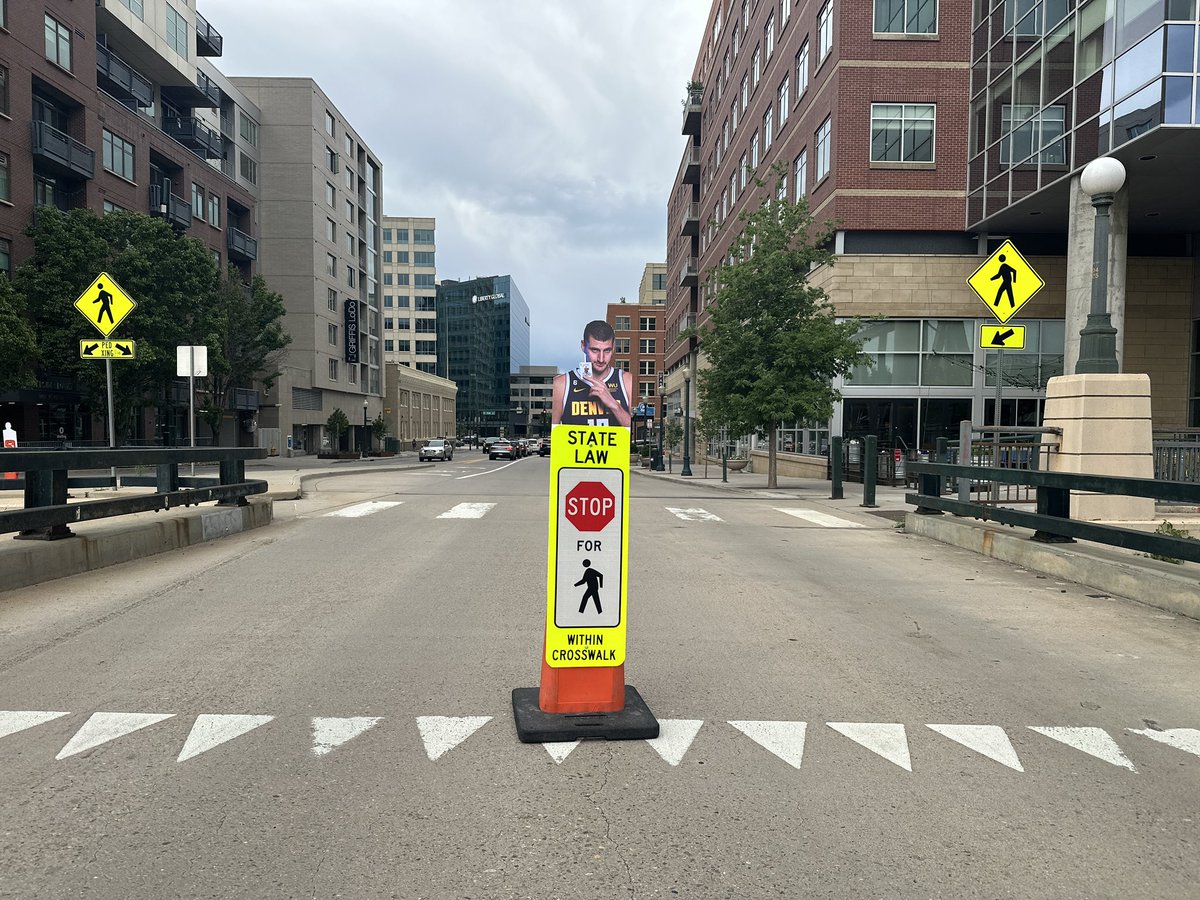 Crossing Wewatta St at Cherry Creek in LoDo has always felt super dangerous to me, with many drivers failing to stop for pedestrians, many of whom are going to games/concerts.
So I decided to #PutAJokerOnIt to see if it will improve the situation.
#DemandMore