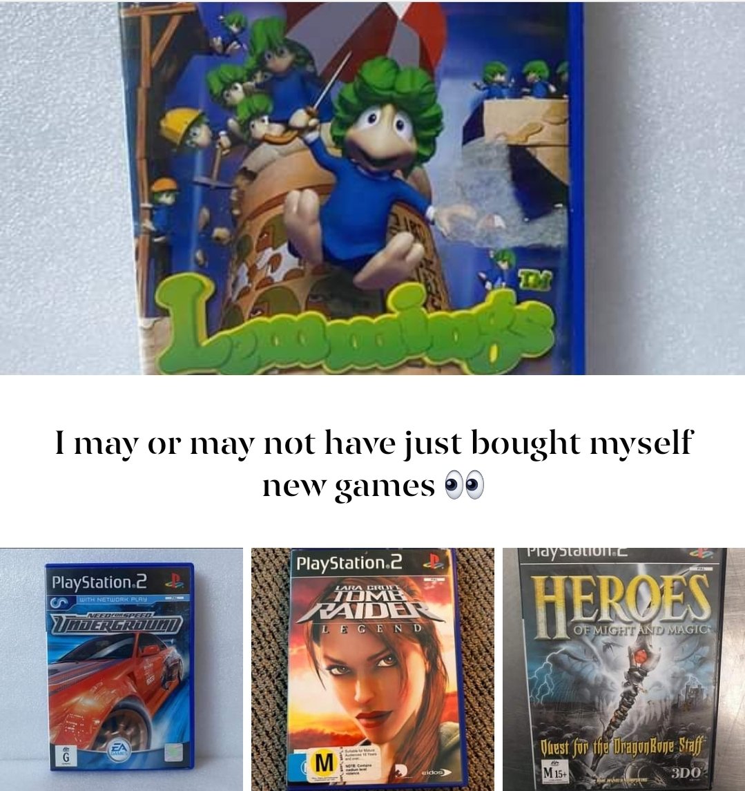 TrashPandaWh0re's tweet image. I may or may not have bought myself some new games 👀
But it is a good reimbursement opportunity for y&apos;all 🥵

Which do you think will be the first to be played?

#ps2 #ps2games #gamernerd #lemmings #nfsunderground #nfs #tombraider #tombraiderps2 #firstup #gaming #playstation…