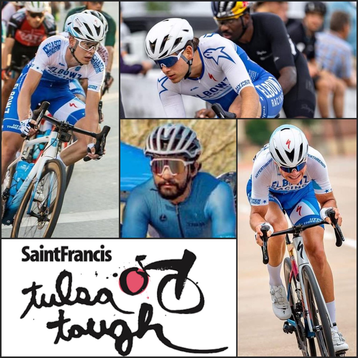 Our team for this weekend's <a href="/tulsa_tough/">Saint Francis Tulsa Tough</a> Pro /1 race:

P. Glace <a href="/pgglace/">Preston Glace</a> 🇺🇸 
S. Rothe <a href="/stefanrothe/">Stefan Rothe</a> 🇩🇪 
Gabriel Porterfield 🇺🇸 
Miguel Santillanes 🇲🇽

#elbowzracing #tulsatough #iamspecialized
#sendit