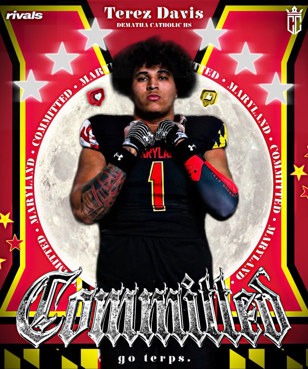 commitcoverage's tweet image. OT Terez Davis has committed to Maryland. 🐢 @1terez3 

Davis is a 6’6 260p OT from Hyattsville, MD. He is in the class of 2024.