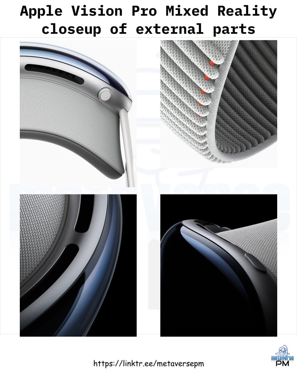 metaversepm's tweet photo. Apple Vision Pro Mixed Reality closeup of external parts

#metaverse #ar #vr #xr #augmentedreality #virtualreality #mixedreality #extendedreality #smartglasses #hololens #arcore #arkit #artoolkit #apple #visionpro #applevr #wwdc #wwdc23 #wwdc2023 #applevisionpro #visionos #mac https://t.co/NLoc5XK2fM