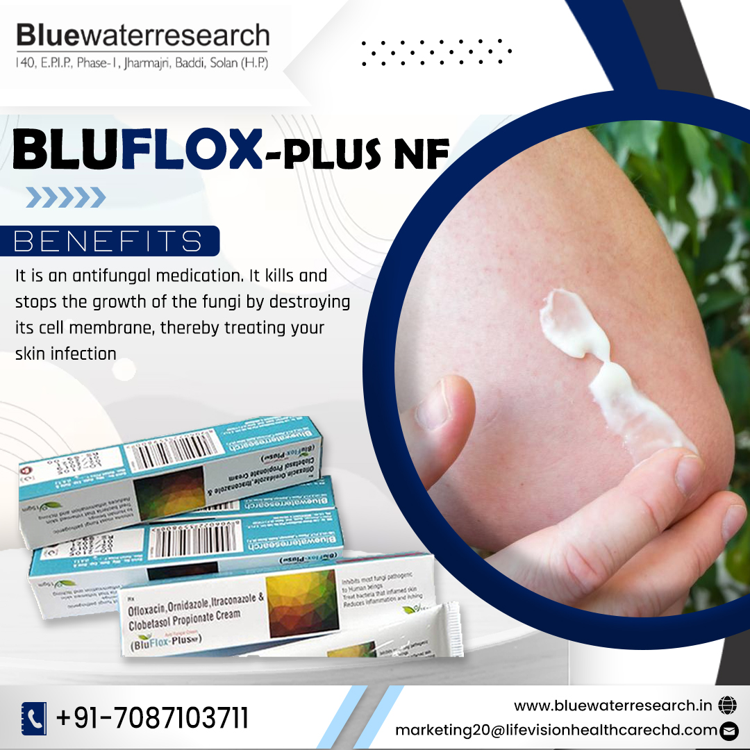 Introducing Bluflox-Plus NF Ointment By Blue Water Research.
#franchiseopportunities #pharmacy #ointment #antifungal #PharmaFranchise #skininfection #franchise #PharmaBusiness #skincare #healthcare #pharmafranchisecompany #skincareproducts #topharmacompany #fungaltreatment