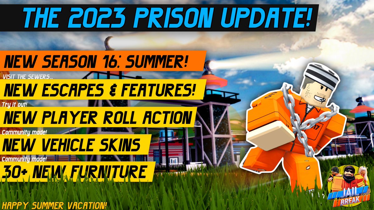 badimo's tweet photo. 🌴 Season 16 is here on #Jailbreak with Summer themed prizes along with a new Nuke Reward: Radiant Red! 🎉

Link below. Enjoy the updates everybody! 🙌
#Roblox 

Play: https://t.co/0E5mwK0vWS https://t.co/4cmV7b0sa3