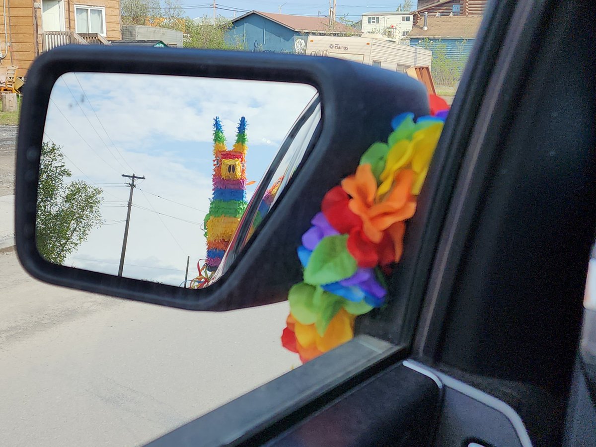 #Inuvik Pride Parade today. 
Our fire department personnel are strong allies, we offer support and safe space for everyone to be who they are.  

Except our parade decorations, they seem to be a little judgy this year.
❤️💙💚💛💜