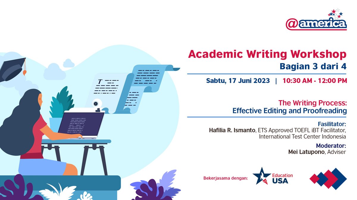 Kamu masih struggling sama skill Academic Writing? Ini saatnya kamu join Academic Writing Workshop di <a href="/atamerica/">@america</a>! Jangan lewatkan sesi ketiga dari workshop ini dan tingkatkan skill menulis kamu ✍🏼

📅 17/06/2023
🕒 10:30 - 12:00

#EdUSA #education #StudiAS