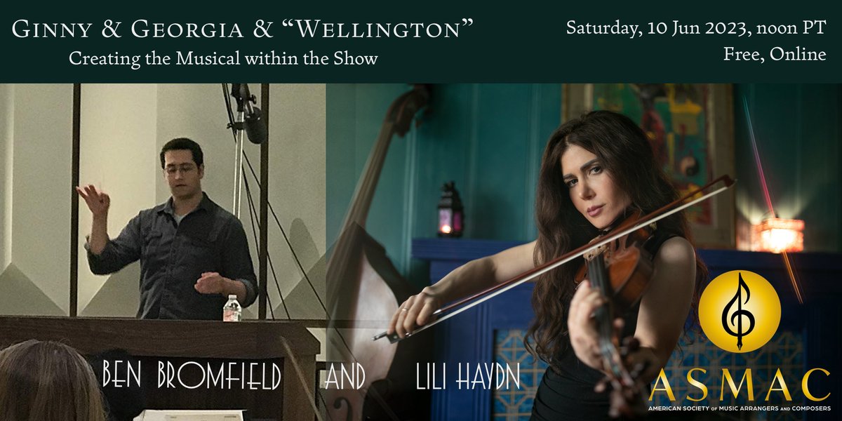 Tomorrow (Sat, 10 Jun 2023) at noon PT (UTC-07), join <a href="/LiliHaydn/">Lili Haydn</a> &amp; <a href="/BBromfieldMusic/">Ben Bromfield</a> while they share the process of creating the musical within <a href="/ginnyndgeorgia/">Emily</a>.

Free, online #ASMAC American Society of #MusicArrangers and #Composers event.
#musicaltheatre
eventbrite.com/e/ginny-georgi…