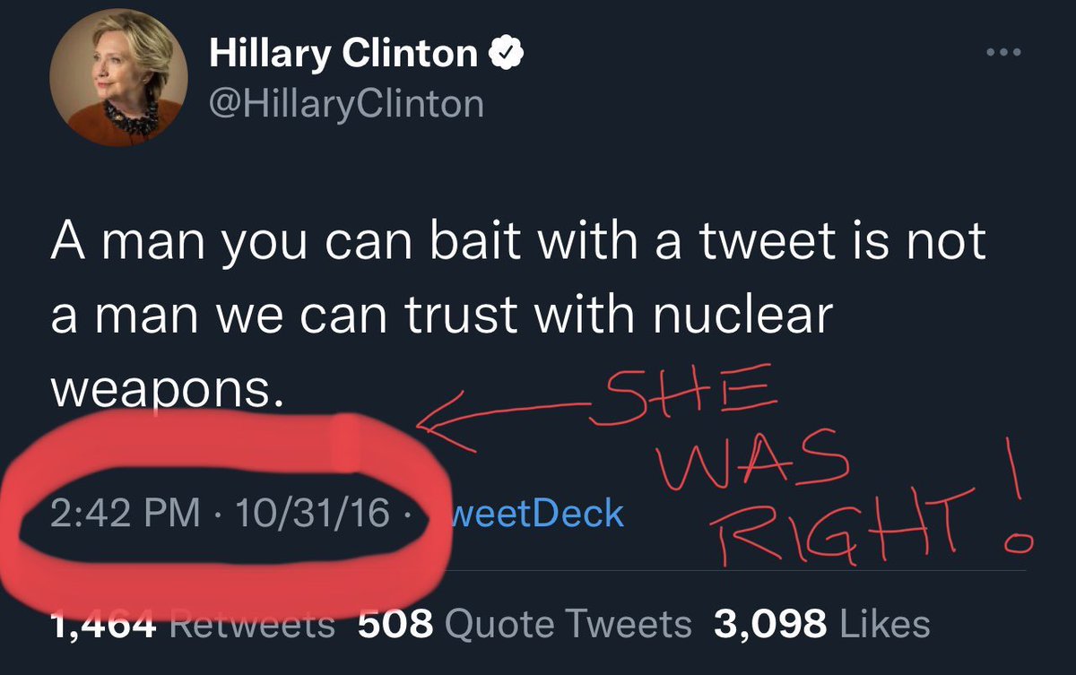 I’ve said it all along…Hillary was right.  She fucking called it, step by step, years ago.  And it all happened.  #TrumpForPrison #TRE45ON #TraitorTrump #LockThemAllUp #TrumpCrimeFamilyForPrison #Hillary #HillaryWasRightAboutEverything