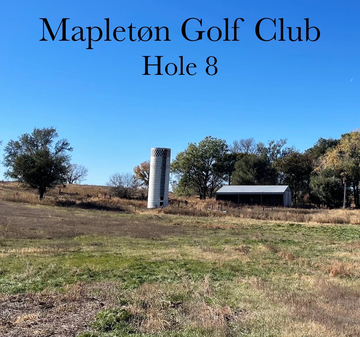 One of Mapletøn’s marquee holes, the par-3 8th. Aim at the silo and hit a nice baby fade. 

Can’t envision it?