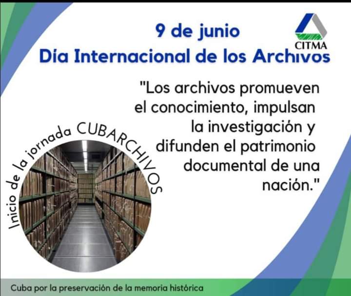 FaniaIznagaP's tweet photo. Por el imprescindible rol que poseen los archivos y archiveros, en la preservacion de la memoria histórica de la nacion,
¡¡FELIZ DÍA INTERNACIONAL DE LOS ARCHIVOS!!
#Cuba
#CUBARCHIVOS https://t.co/TZhLdKUmi9