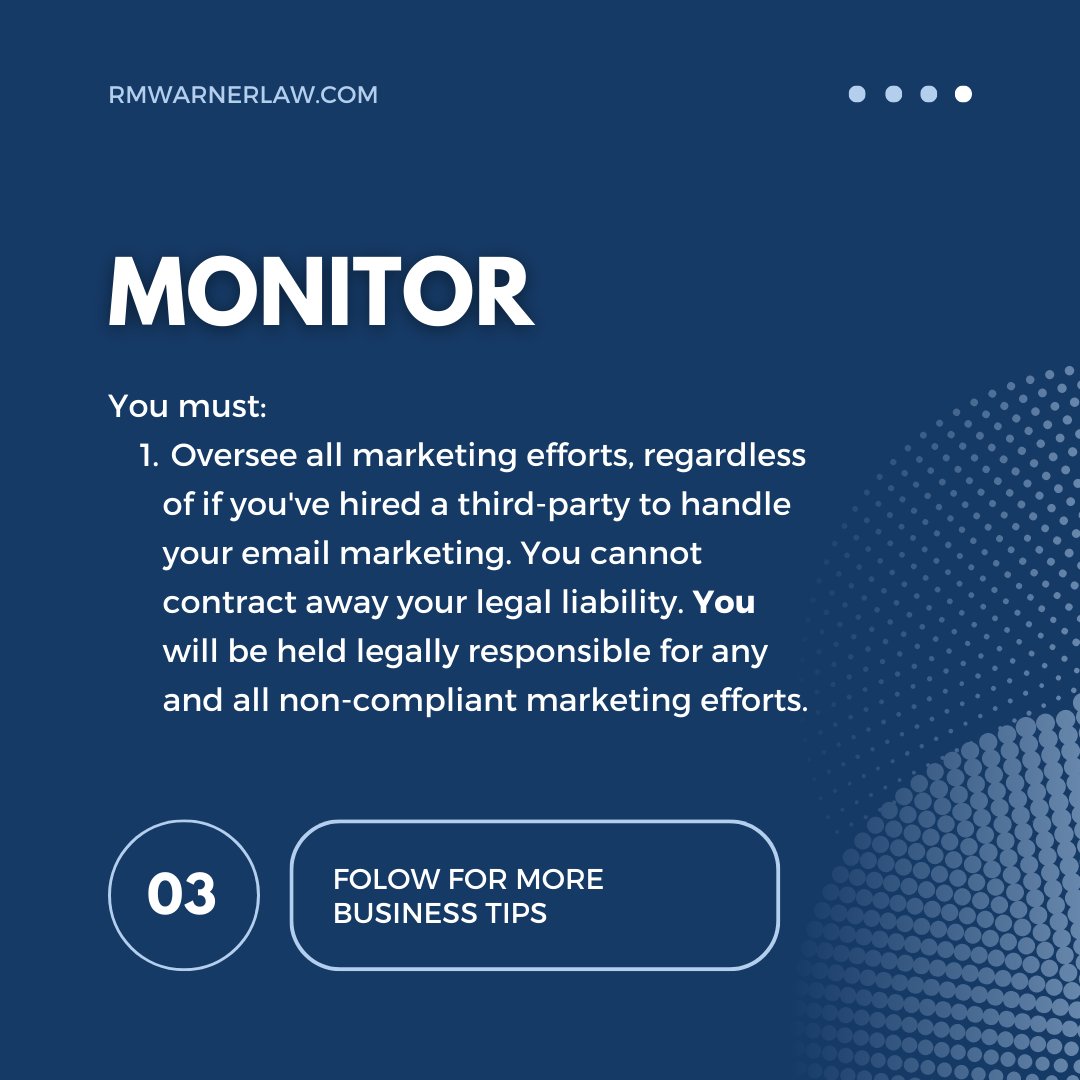 RMWarnerLaw1's tweet photo. If you're a #marketer or a #businessowner, you NEED to know the #CANSPAMact! Violation of the #SPAM act can result in a $50,000 fine per email. Having an #advertisinglawyer or #internetlawyer can help mitigate risks though, so don't wait any longer to click the link in our bio! https://t.co/Lyv7Fsq6yI