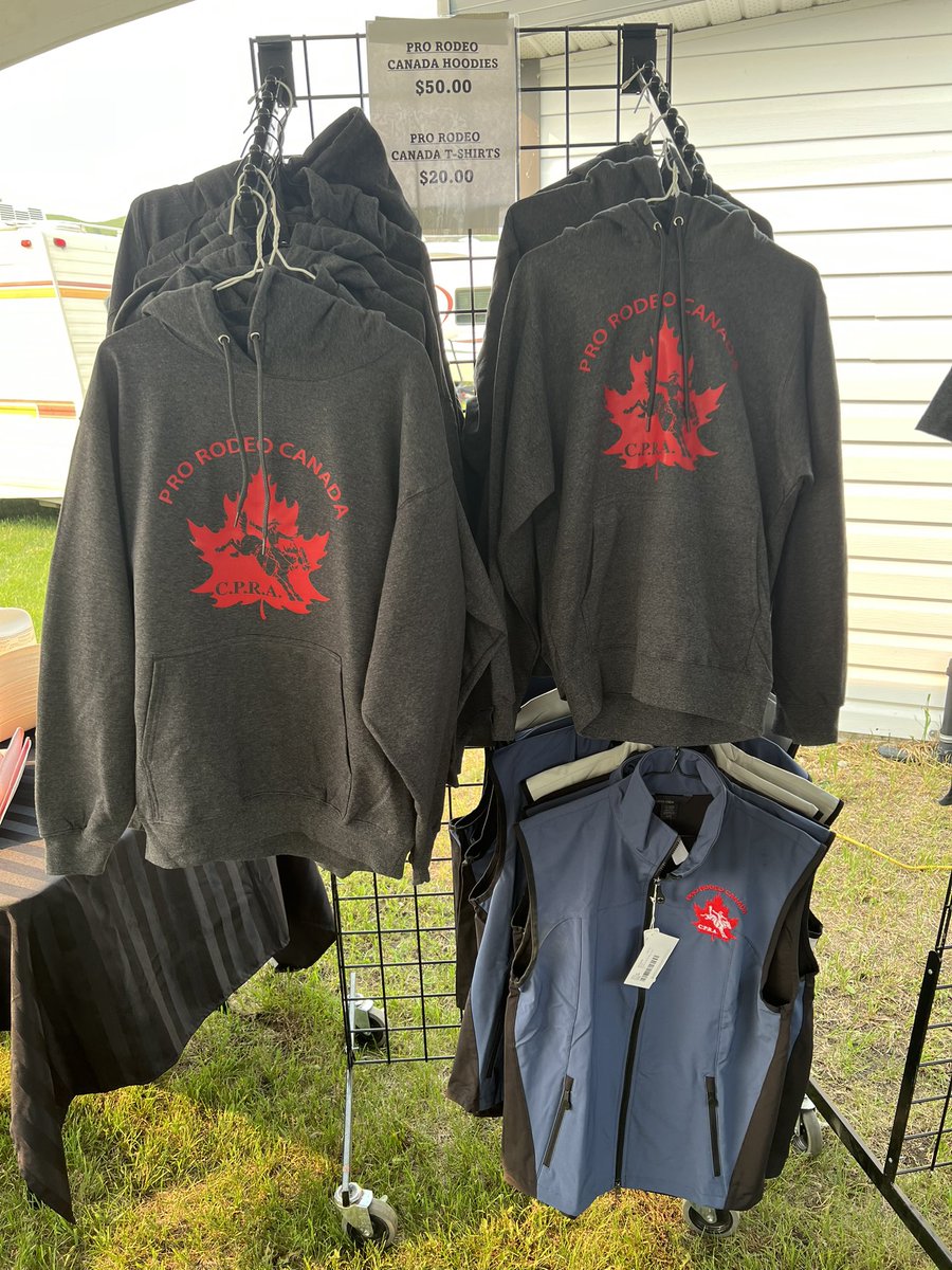 We’re set up and ready for @rodeo_lea. Come say “Hi” and get your @prorodeocanada merchandise.