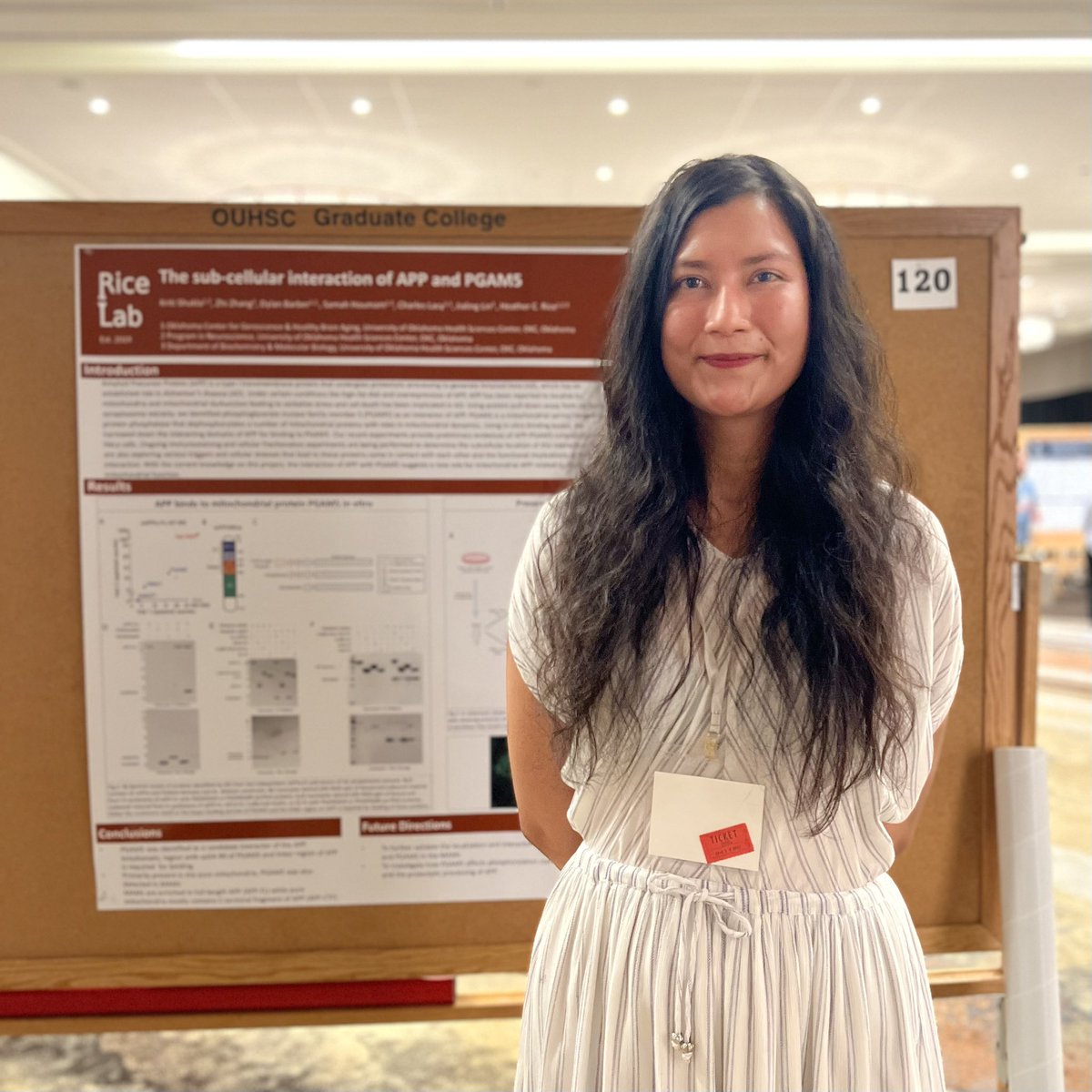 HeatherRicePhD's tweet photo. Kriti Shukla @kritis45 - the newest PhD student in the @RiceLabOUHSC - did a fantastic job presenting her poster at the @americanaging  conference, taking place right here in OKC. #AGE2023 https://t.co/eQH7Ep6Kuu