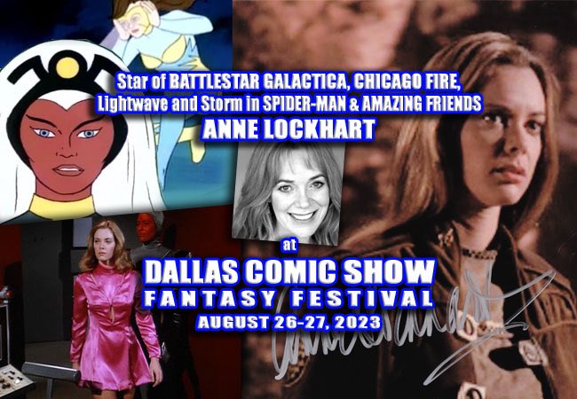 dallascomicshow's tweet photo. She's Sheba in #BattlestarGalactica 1978, you hear her every week on #ChicagoFIRE, she voiced Lightwave & Storm in #SPIDERMANย AND AMAZING FRIENDS (1981). We welcome #AnneLockhart August 26-27 at @MCMLewisville! Info here - https://t.co/IRwchnsRQp
#DallasComicShow #ComicCon #DFW https://t.co/oLoP6GGHLg