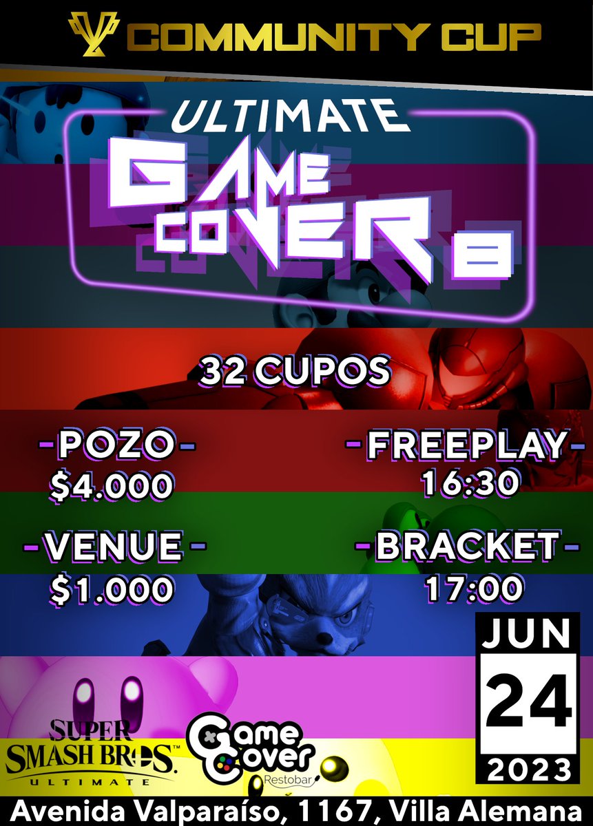 This_Is_Eliecer's tweet photo. Junto a @CommunityCUPgg les traemos Ultimate Game Cover 8.
En Game Cover Restobar.
Volvemos al formato original!

Sábado 24 de Junio.
32 Cupos.
Inscripción: $5.000
Inicio de bracket: 17:00

Sorpresas 👀?

Graphic by: @SeightJam https://t.co/txFGs5GZPy