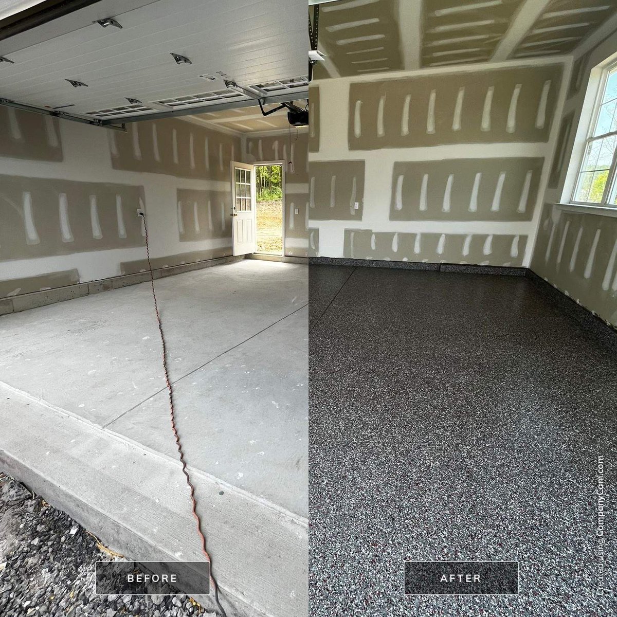 On the left, a dull and ordinary surface, and on the right, a dazzling full flaked epoxy floor that exudes style and sophistication.

#LehighValleyEpoxy #FloorTransformation #EpoxyFlooring #EastonPA #FlooringSolutions #EpoxyServices