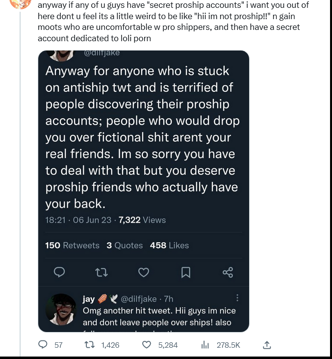 lizcourserants's tweet photo. anyways it's really sad that fantis don't realize that THEY'RE the reason why people have "secret proship accounts." They treat others like shit and call them pedos over fandom crap, then are shocked when they learn that a friend was keeping their favorite ship or trope a secret. https://t.co/4U5P5eHRH4