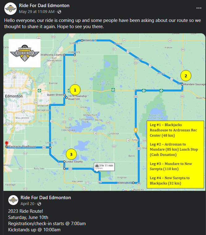 Tomorrow is Ride Day for Ride For Dad Edmonton.  Just a group of regular people, riding motorcycles, talking about men's health and getting together to support prostate cancer research here in Alberta. 
ridefordad.ca/edmonton  
#ridefordad  #prostatecancer  #Yeg