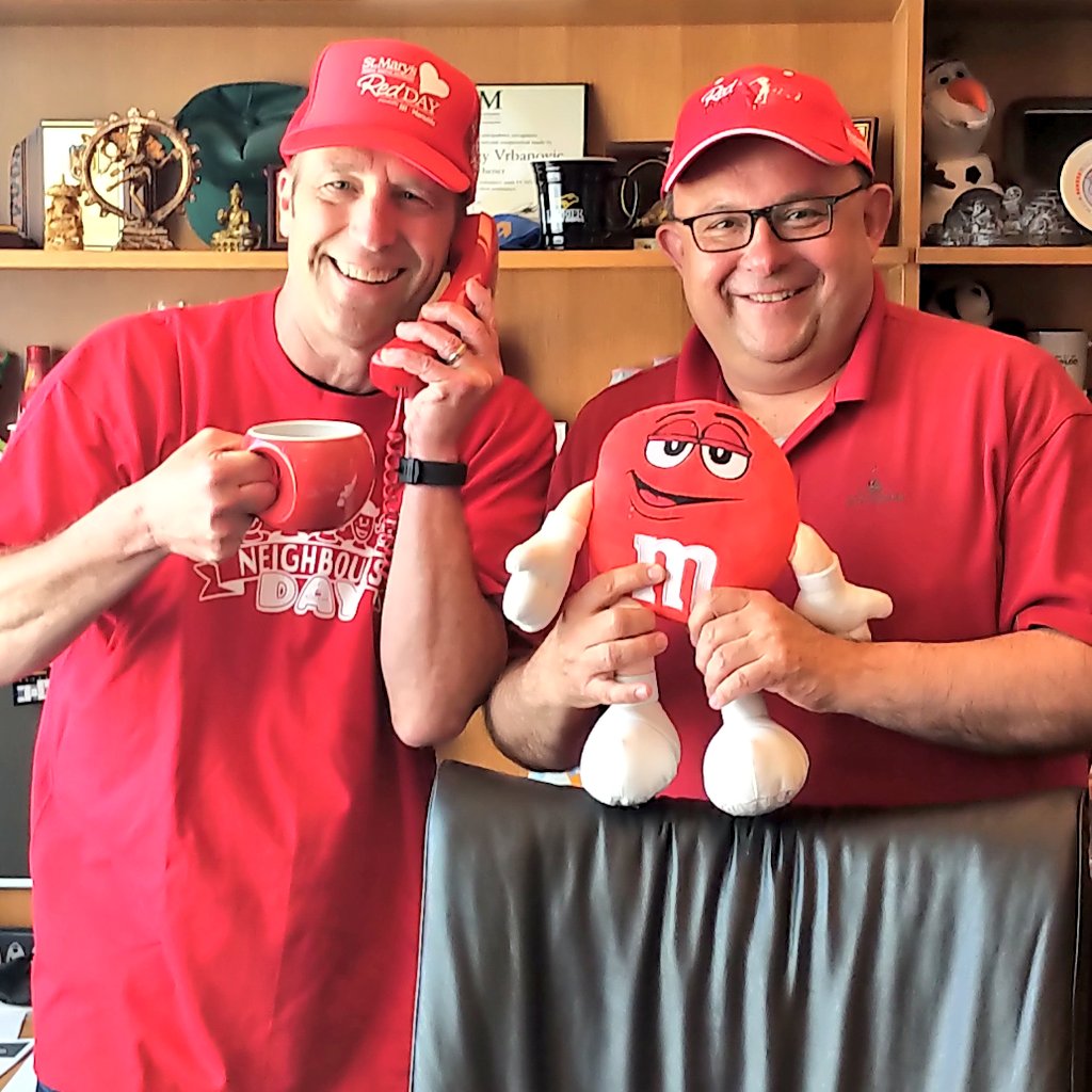 All day today we've been celebrating #RedDAYFriday in support of <a href="/StMarysGenHosp/">St. Mary's Hospital</a> &amp; @SMGHF in <a href="/CityKitchener/">City of Kitchener</a> &amp; throughout #KWAwesome! Had to pull one of my favourite old pics from a previous year! Learn more &amp; please donate at: redday.ca! #CaringCommunity