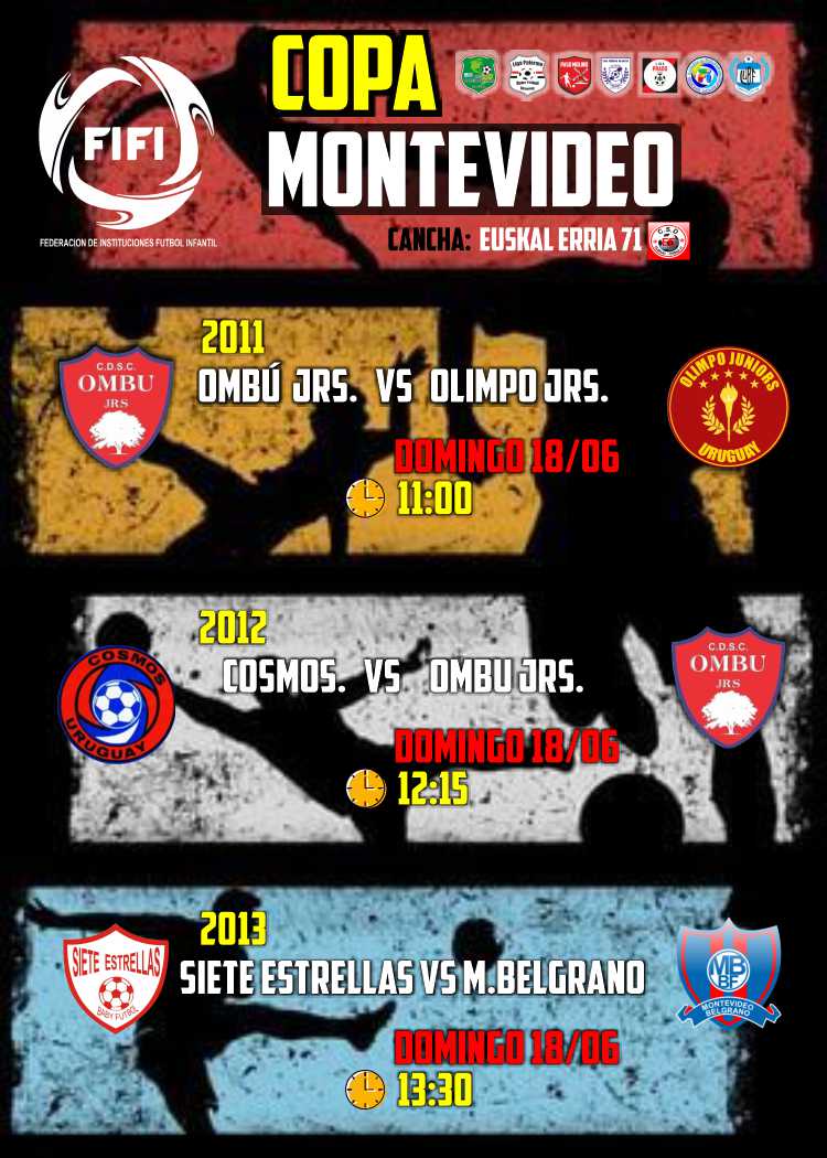 Está previsto que el próximo domingo 18 de junio se juegue Copa Montevideo 2011 - 2012 y 2013.
Semifinal.
Ver más información fifi.uy/.../06/09/copa…