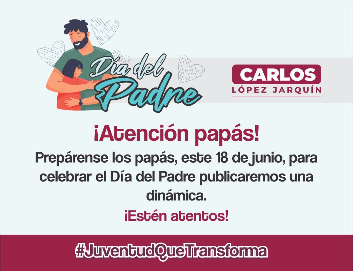 ¡ATENCIÓN PADRES DE FAMILIA! 👀
Estén atentos a todas mis redes sociales, porque durante está semana publicaremos una dinámica para festejar el #DíaDelPadre. 👨