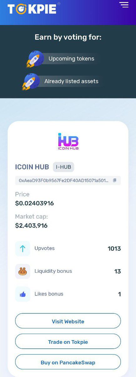 IcoinHub's tweet photo. I-COIN HUB Listing On TOKPIE

Hello guys; it's done:
 https://t.co/SJk3axsYac

We have added you to the Popular Altcoins DApp: https://t.co/IEFrKwOwk7 (scroll down three)

Kindly note that the Dapp updates the Likes every 5 minutes. The liquidity 0.1% bonus https://t.co/SEVzlt2uVm