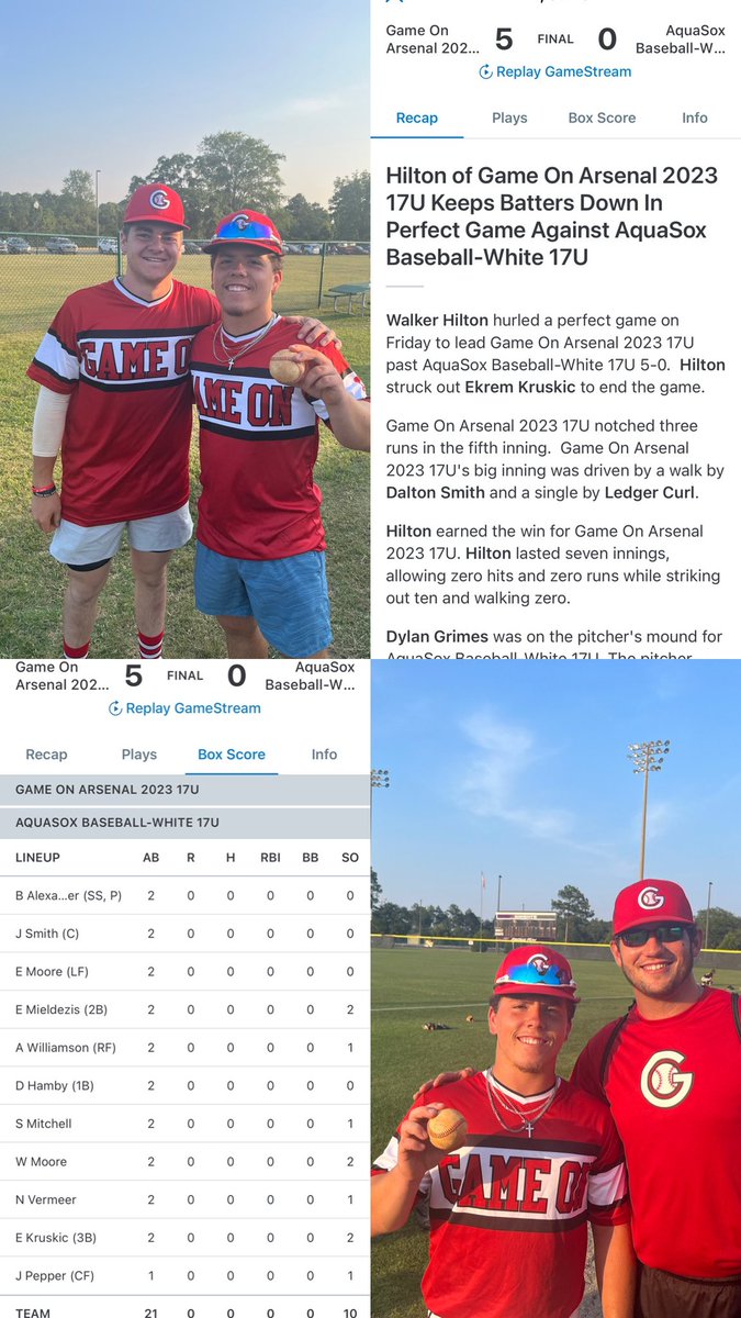 walkerhiltonn's tweet photo. Dream come true today! Perfect Game thrown! 7 IP, 10 K’s, 0 Hits, 0 Walks! Walker Hilton ‘24 LHP Columbus, GA Pacelli High School @PBRGeorgia @PBR_Uncommitted @RecruitGeorgia @TopPreps https://t.co/wHzTZdv447