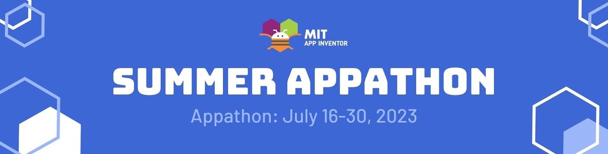 Registration for the MIT App Inventor Summer Appathon is now open! Build apps that will help someone in need or make a difference in your community! Register by June 21, 2023. #MIT #Appathon #MITappinventor appathon.appinventor.mit.edu